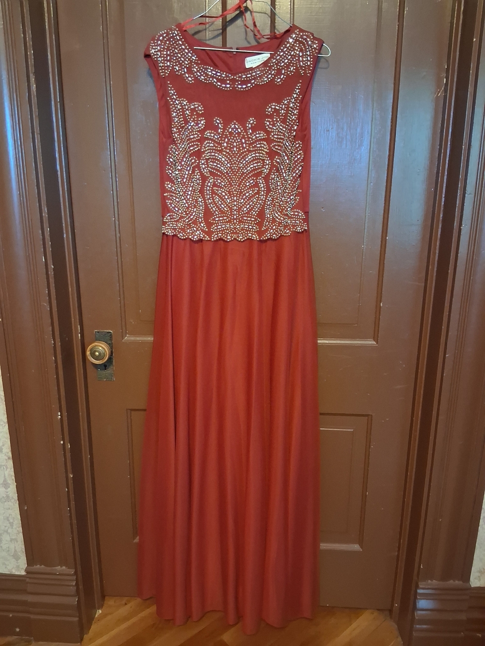 Beaded Bodice Maxi Dress in Rust